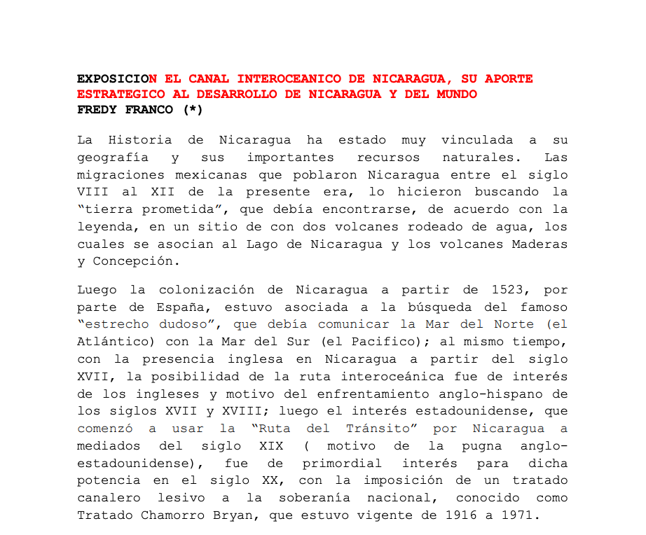 O canal interoceânico e o desenvolvimento da Nicarágua